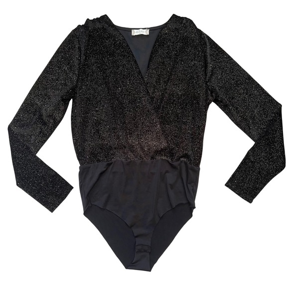Altar'd State Black Gold Glitter Bodysuit Womens Medium Long Sleeve Party Top - Picture 1 of 12